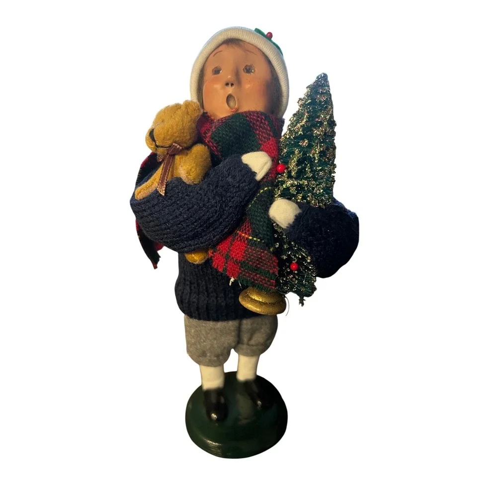 Byer's Choice‎ The Carolers 2007 Boy with Teddy Bear and Christmas Tree Figurine
